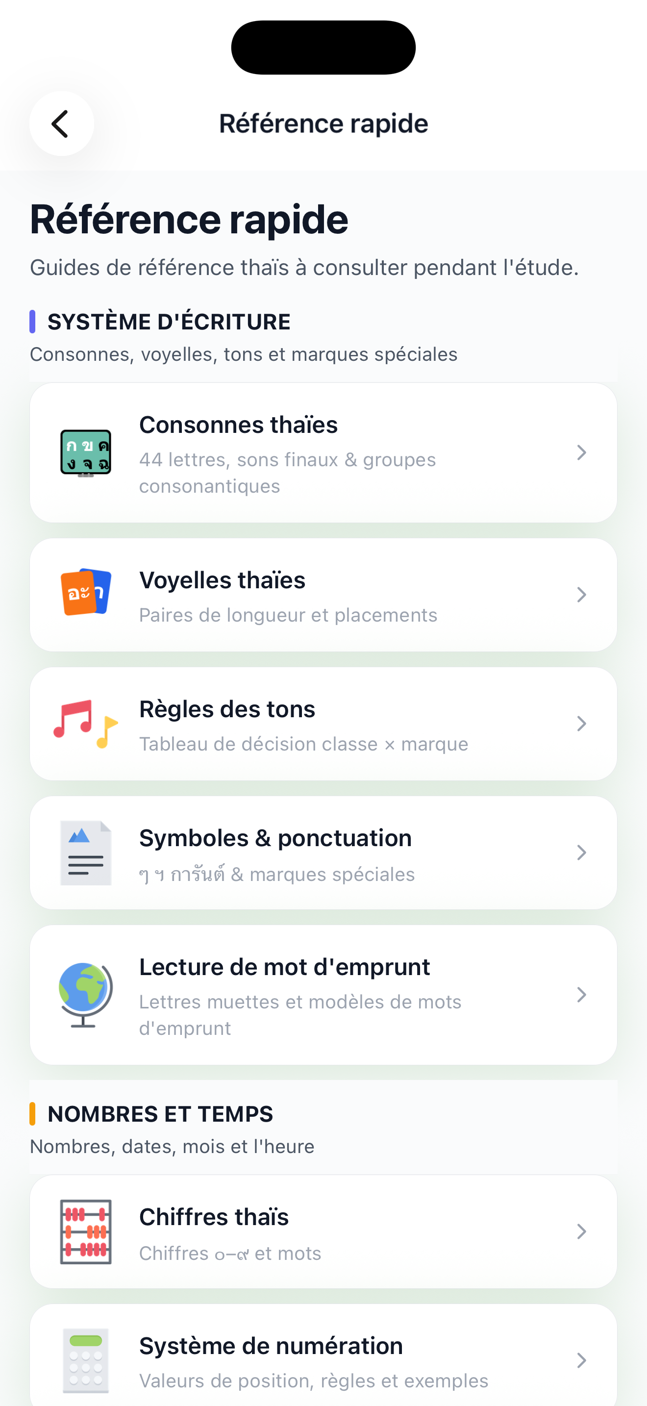 Référence des consonnes thaïes par classe