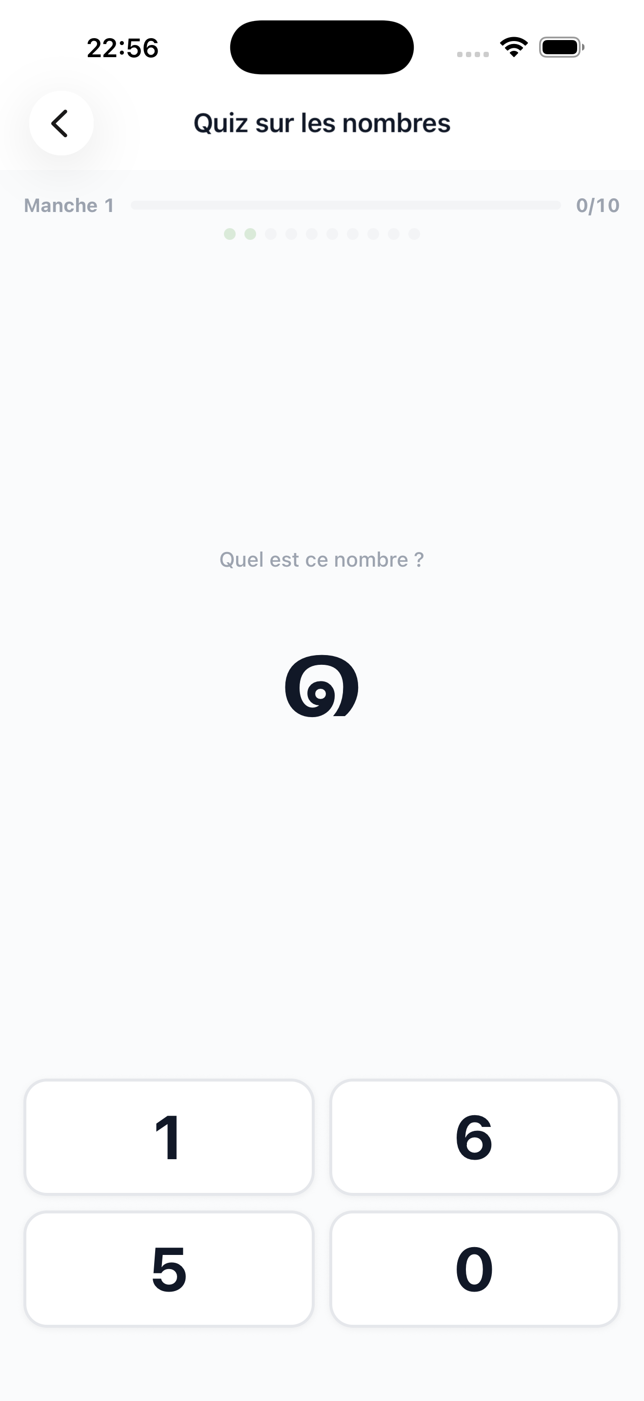 Quiz sur les chiffres demandant quel nombre est ๒