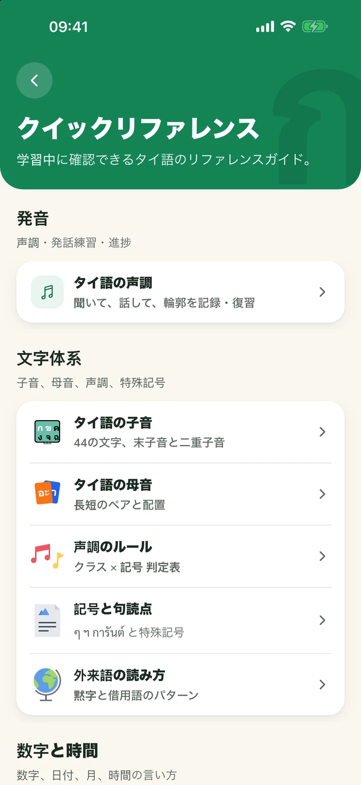 ThaiFlipのクイックリファレンス項目
