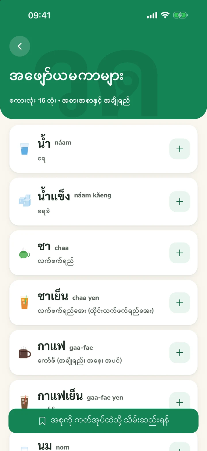 အစားအသောက်နှင့် သောက်စရာ စကားလုံးစာရင်း