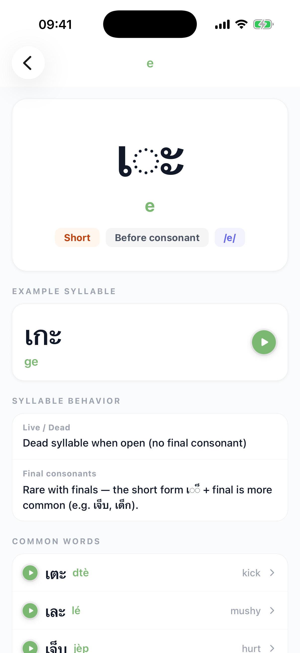 Vowel detail page