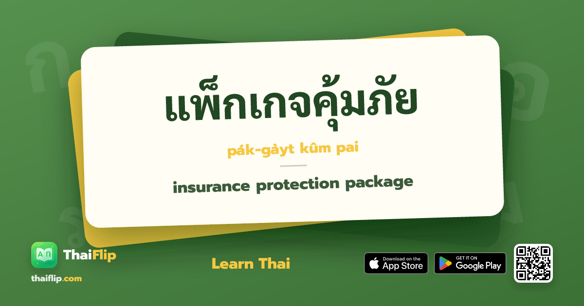 แพ็กเกจคุ้มภัย (pák-gàyt kûm pai) — insurance protection package | ThaiFlip